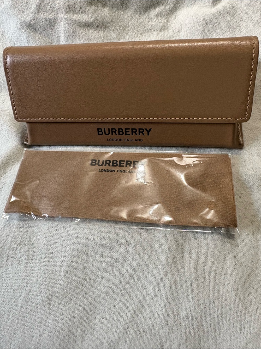 Burberry Brown Leather Eyewear Case with Branded Cleaning Cloth